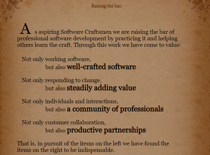 Software craftsmanship manifesto